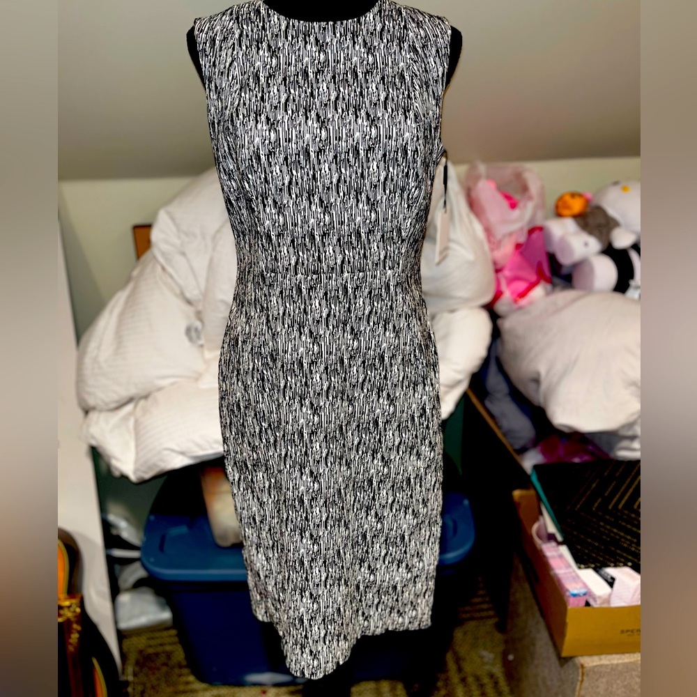 Calvin Klein BNWT black and white dress with back zipper. A bit of stretch to it